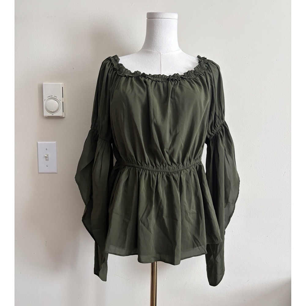 Scarlet Darkness Womens Large Top Renaissance Fairy Whimsical Green Flare Sleeve